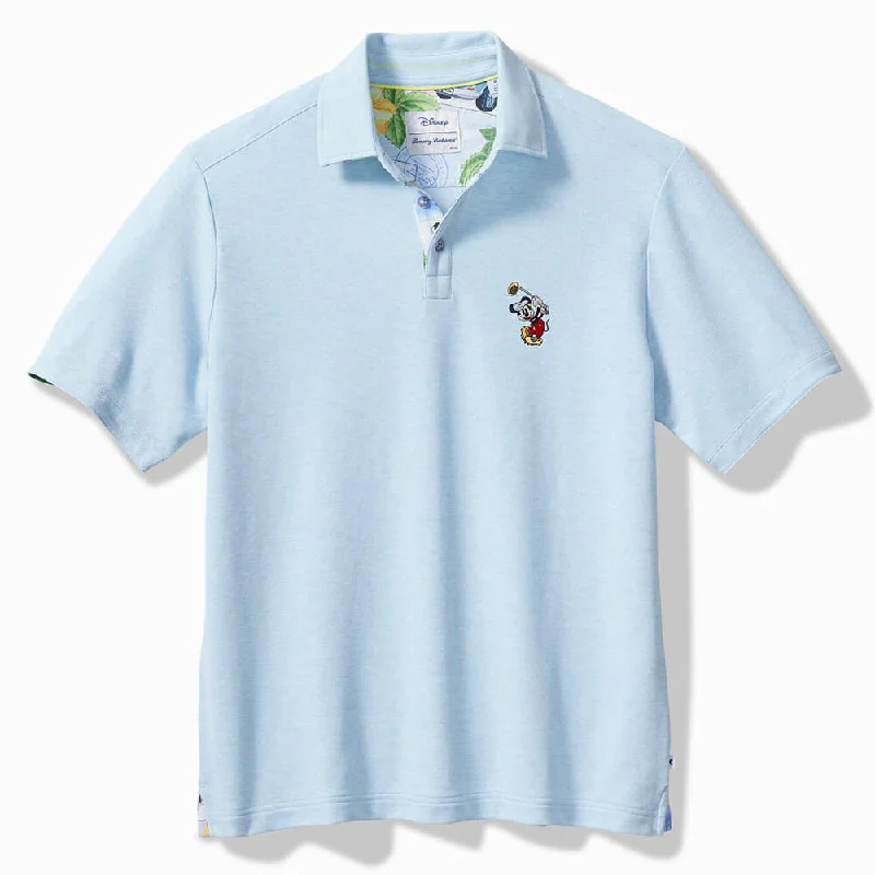 men’s slim-fit short sleeve shirts for casual wear -Tommy Bahama Big & Tall Islandzone Disney Postcard To Paradise Five Polo Shirt - Light Sky Heathered