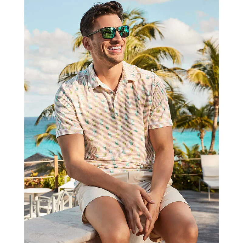 men’s classic short sleeve shirts with patterns -Tommy Bahama Costa Wave Seersipper Polo Shirt - Pink Pool