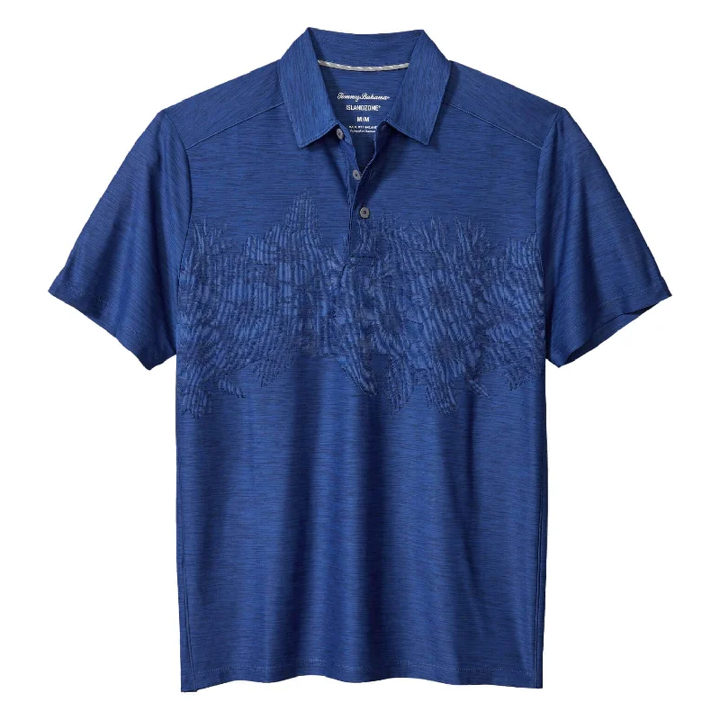 best-selling short sleeve shirts for men -Tommy Bahama IslandZone Palm Coast Hibiscus Border Polo Shirt - Kingdom Blue