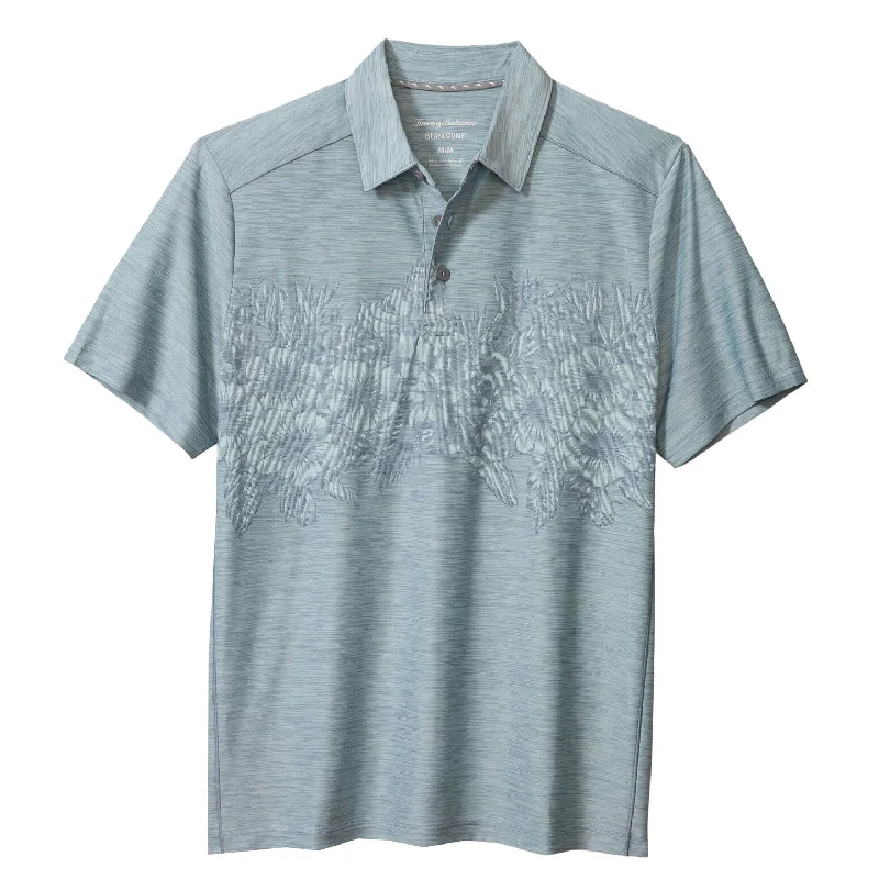 modern short sleeve shirts for fashion-forward men -Tommy Bahama IslandZone Palm Coast Hibiscus Border Polo Shirt - Sterling Blue