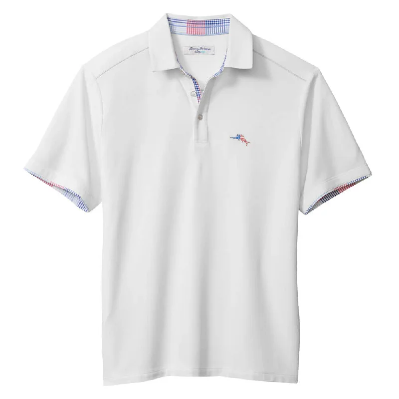 men’s casual short sleeve shirts for hot days -Tommy Bahama Islandzone Summerlake Check Five O'Clock Polo Shirt - Bright White