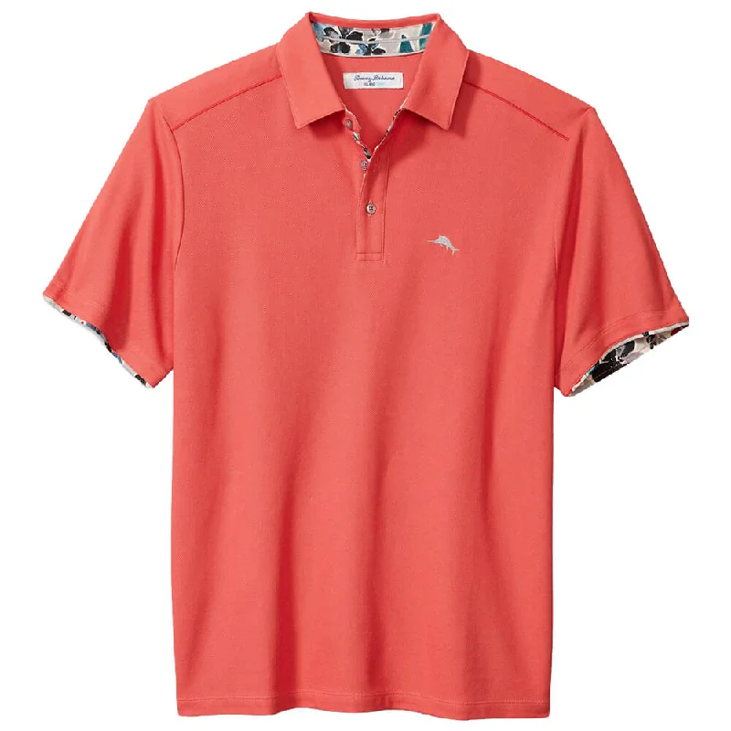 cool and casual short sleeve shirts for hot days -Tommy Bahama IslandZone Tropicano Blooms Five O'Clock Polo Shirt - Coral Reef