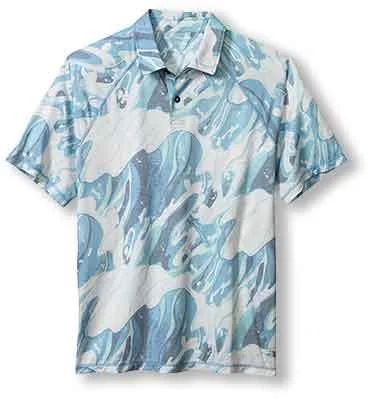 breathable short sleeve shirts for hot climates -Tommy Bahama Rising Tides Polo Shirt - Banff Blue